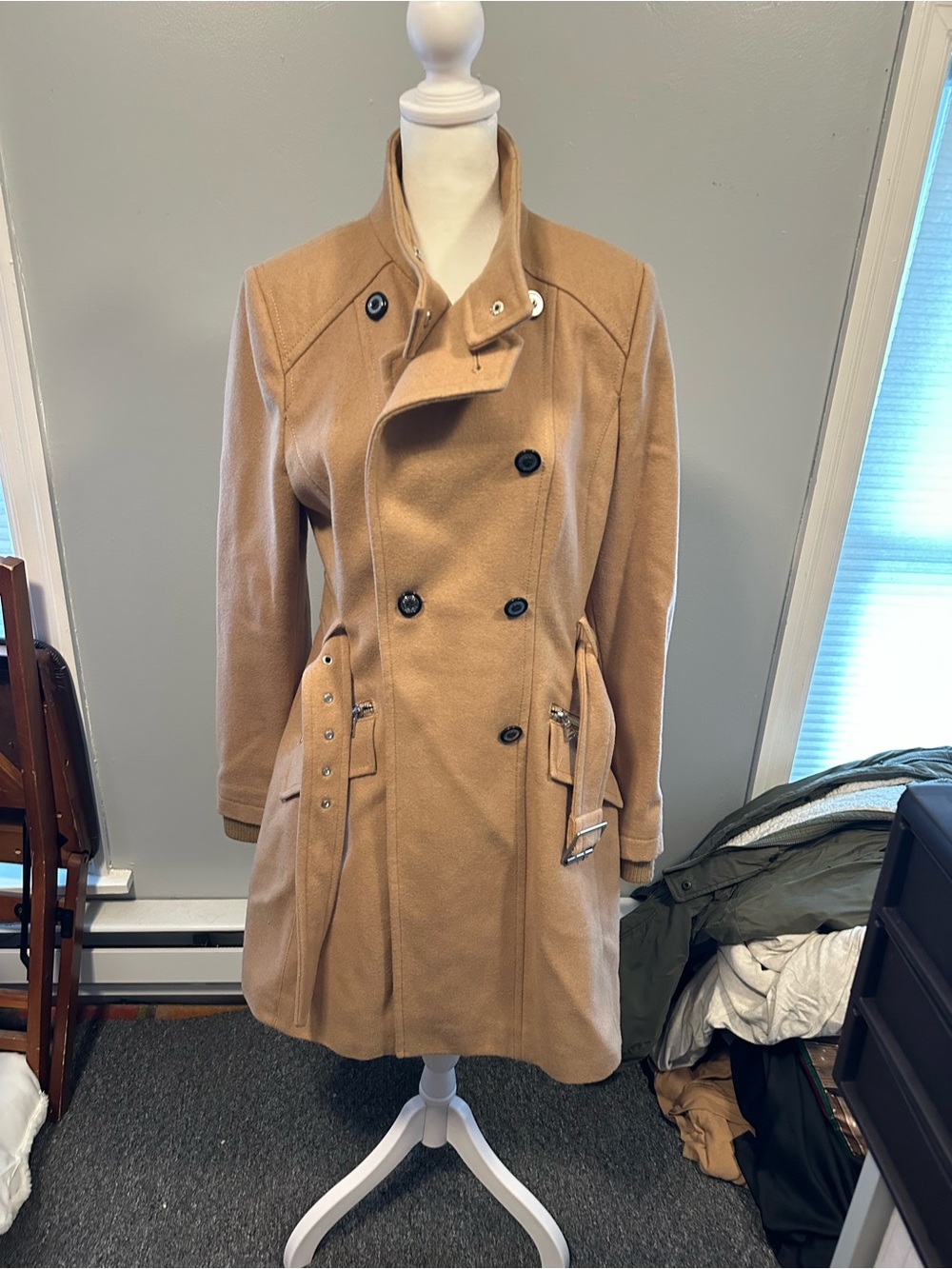 Express Camel Double-Breasted Trench Coat